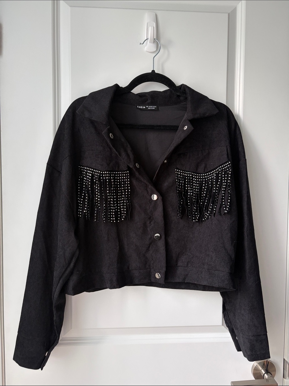 NWOT SHEIN Corduroy Black Studded Fringe Jacket